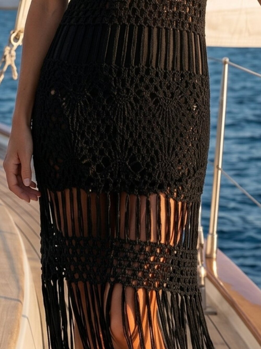NEW! TEMPO PARIS black crochet knit skirt S